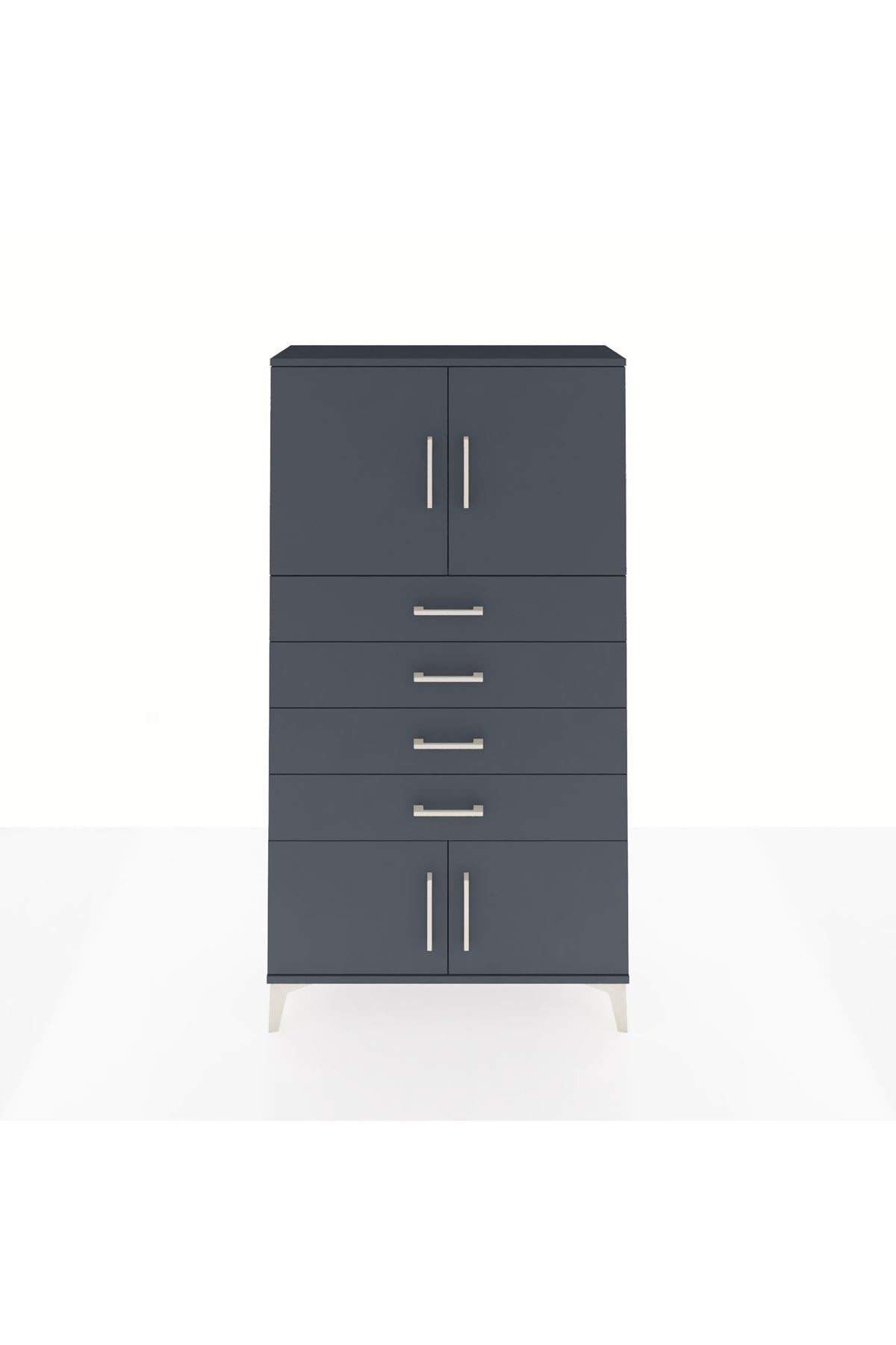 Arges Dolap 2 Raflı 4 Çekmeceli 4 Kapaklı 88x30x163 Antrasit-Antrasit