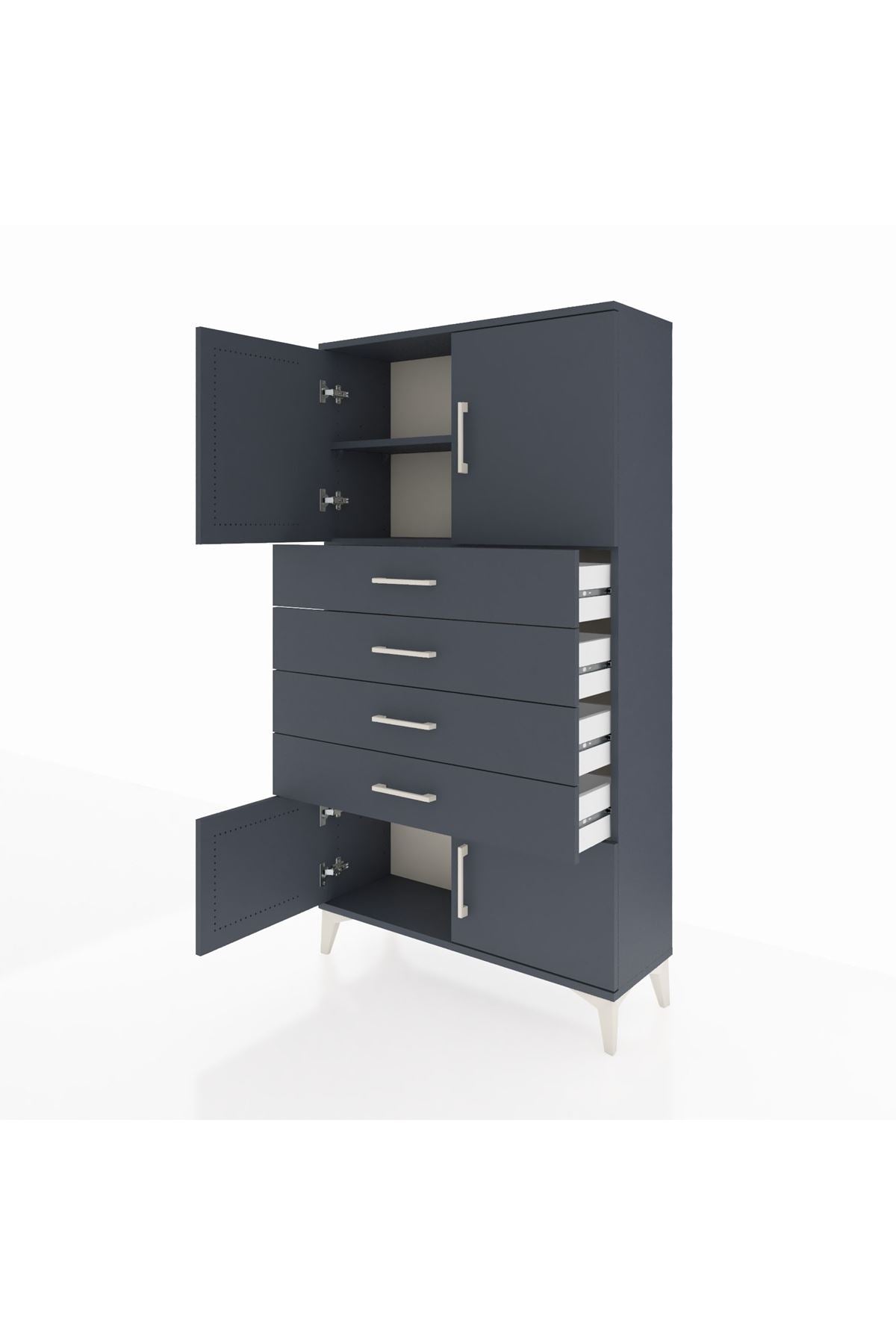 Arges Dolap 2 Raflı 4 Çekmeceli 4 Kapaklı 88x30x163 Antrasit-Antrasit