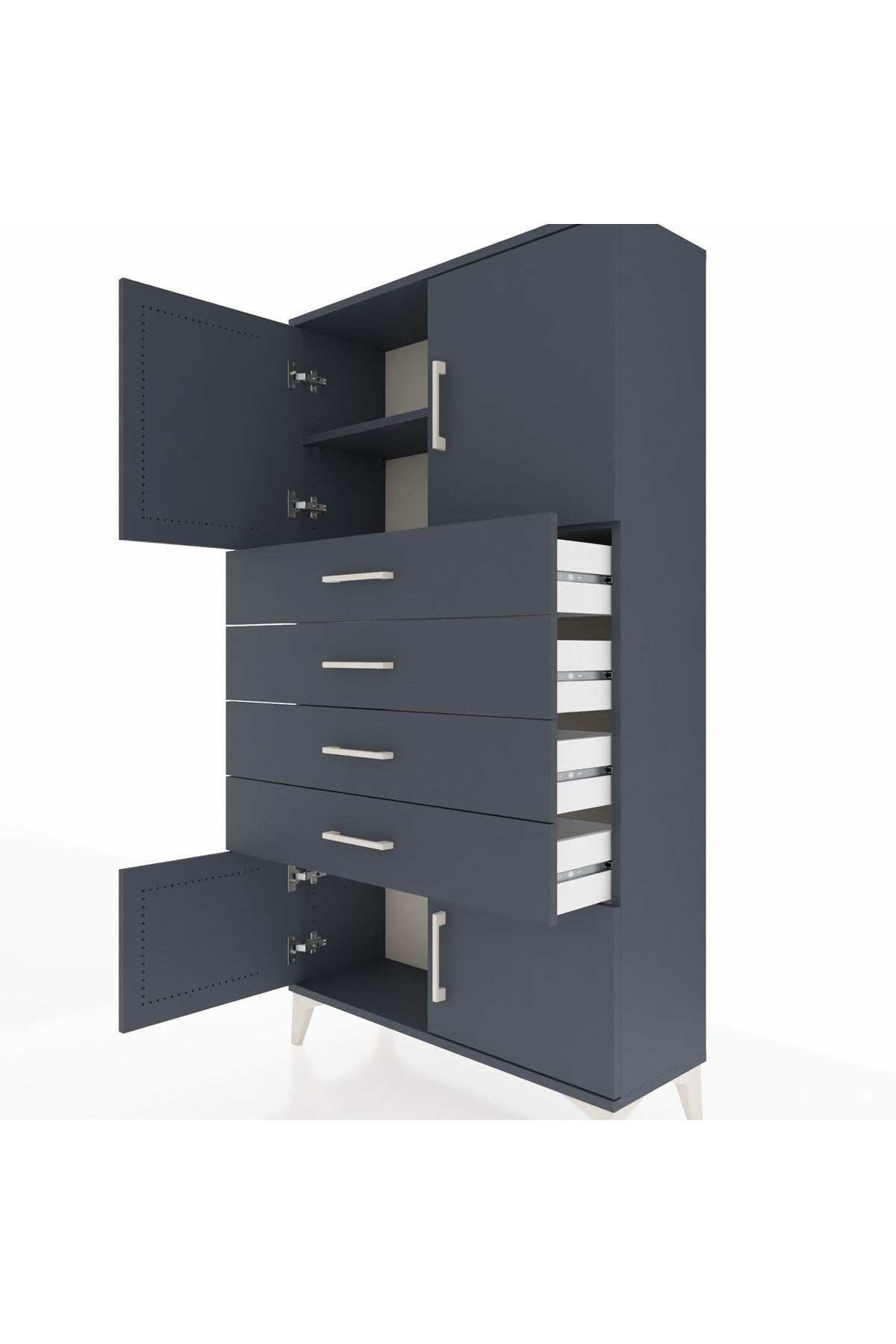 Arges Dolap 2 Raflı 4 Çekmeceli 4 Kapaklı 88x30x163 Antrasit-Antrasit