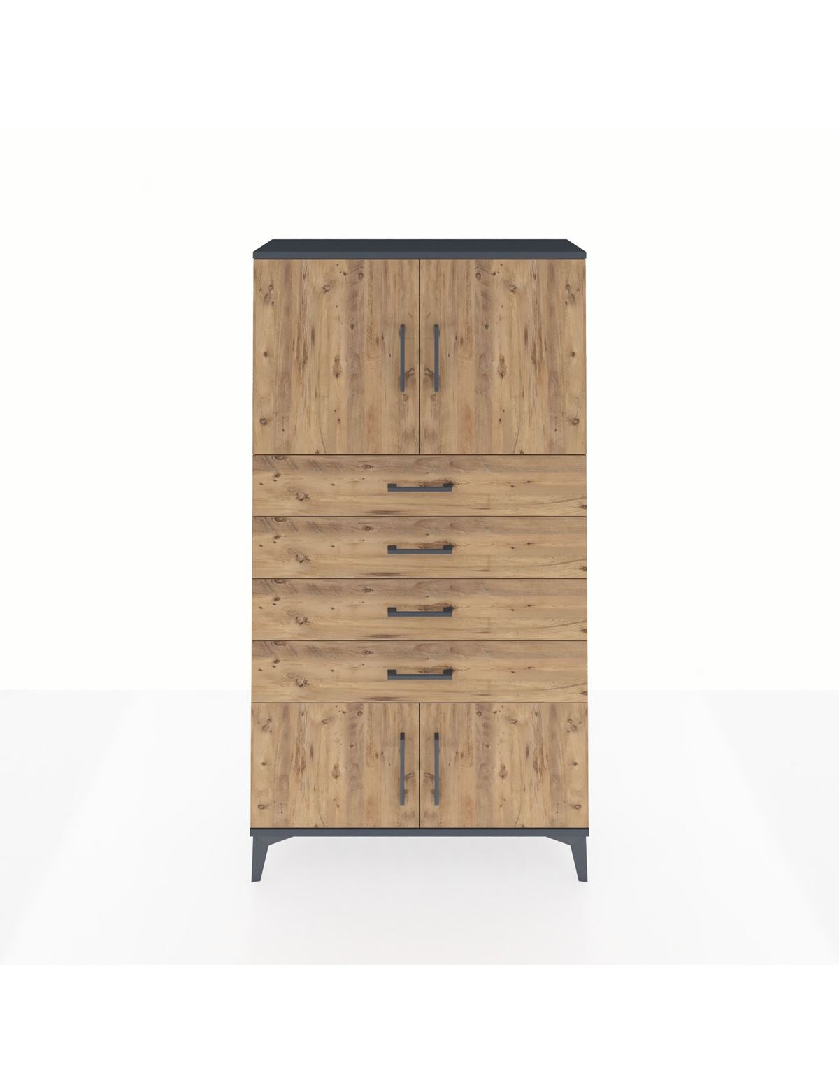 Arges Dolap 2 Raflı 4 Çekmeceli 4 Kapaklı 88x30x163 Antrasit-Çam