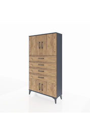 Arges Dolap 2 Raflı 4 Çekmeceli 4 Kapaklı 88x30x163 Antrasit-Çam