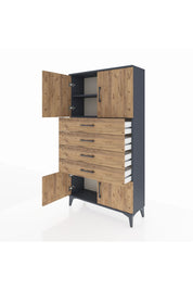 Arges Dolap 2 Raflı 4 Çekmeceli 4 Kapaklı 88x30x163 Antrasit-Çam