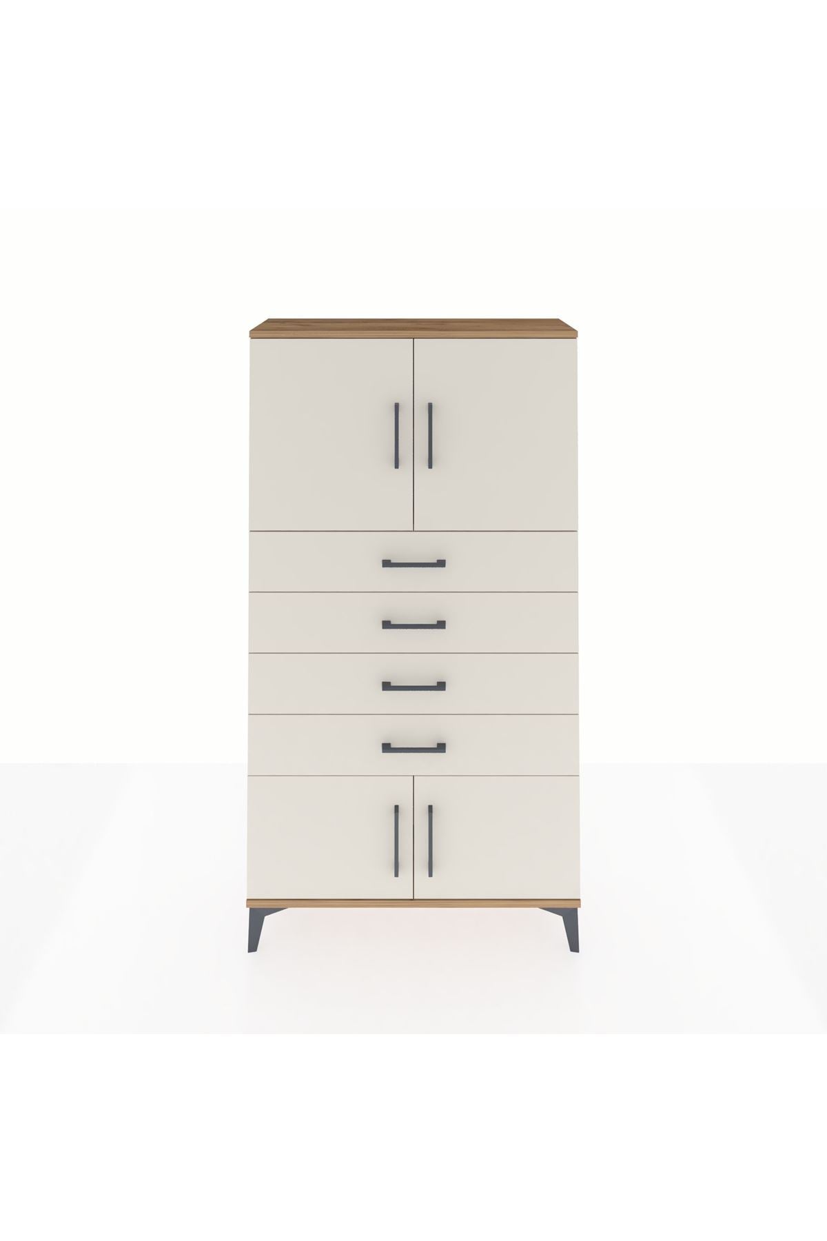 Arges Dolap 2 Raflı 4 Çekmeceli 4 Kapaklı 88x30x163 Çam-Aytaşı