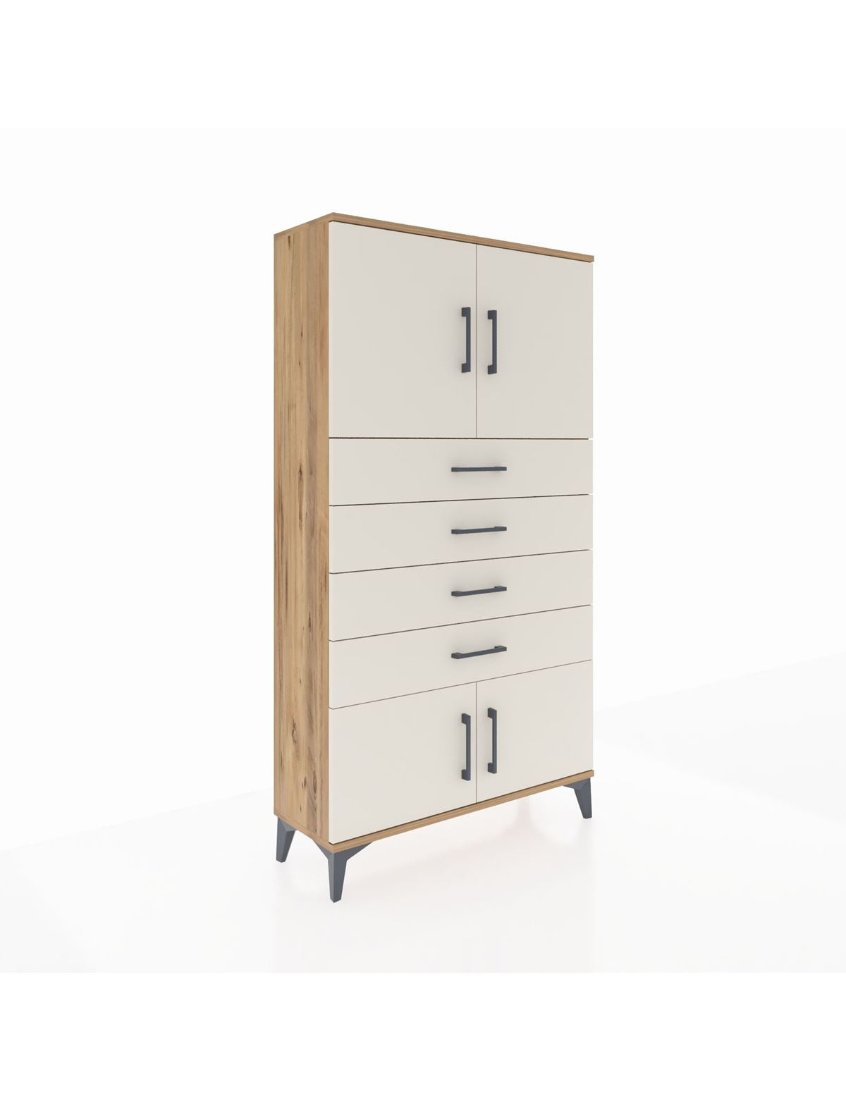 Arges Dolap 2 Raflı 4 Çekmeceli 4 Kapaklı 88x30x163 Çam-Aytaşı