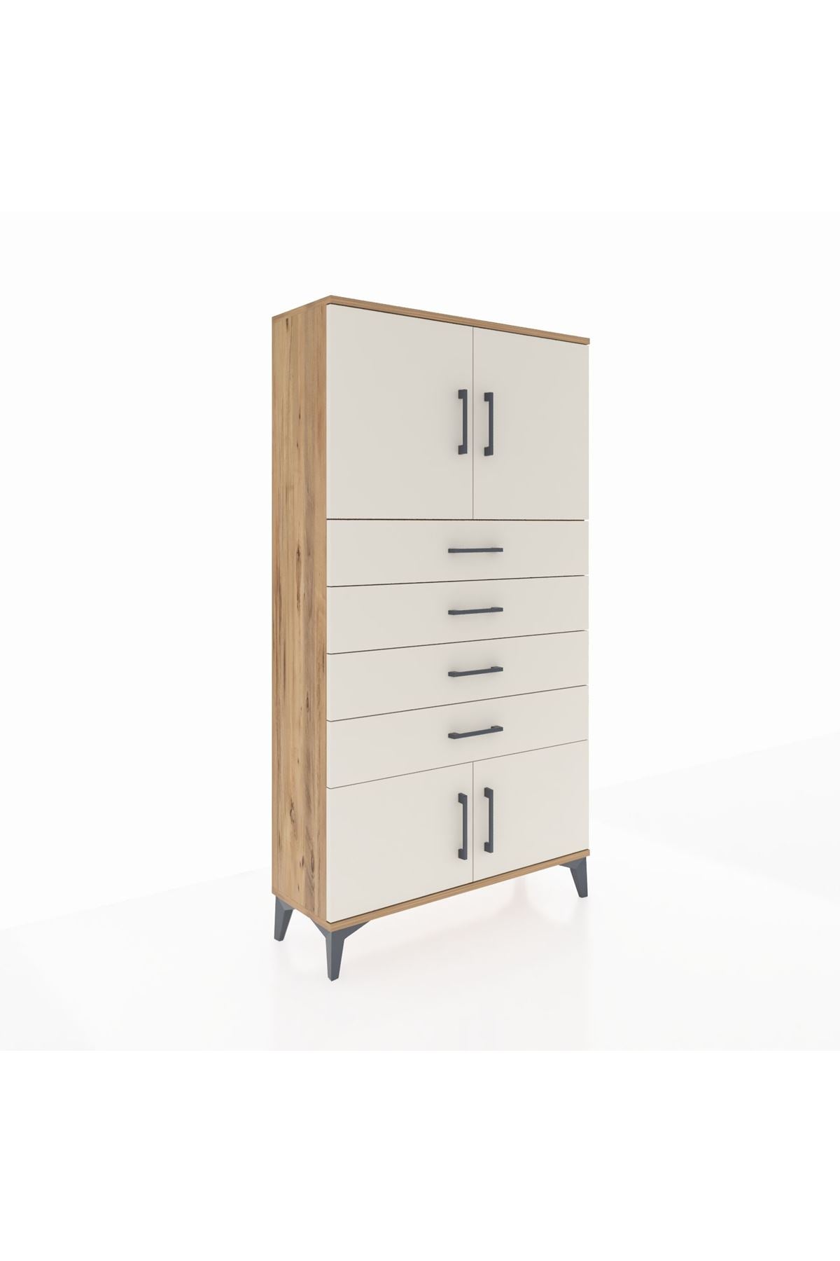 Arges Dolap 2 Raflı 4 Çekmeceli 4 Kapaklı 88x30x163 Çam-Aytaşı