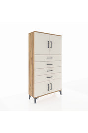 Arges Dolap 2 Raflı 4 Çekmeceli 4 Kapaklı 88x30x163 Çam-Aytaşı