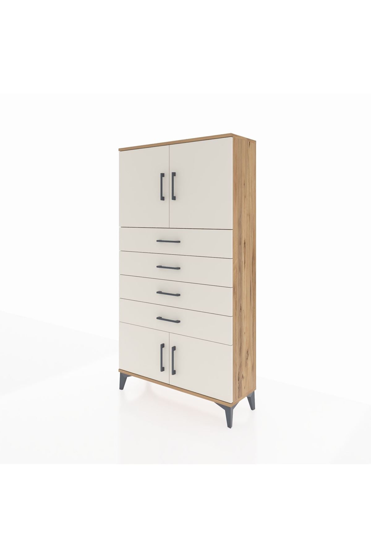 Arges Dolap 2 Raflı 4 Çekmeceli 4 Kapaklı 88x30x163 Çam-Aytaşı