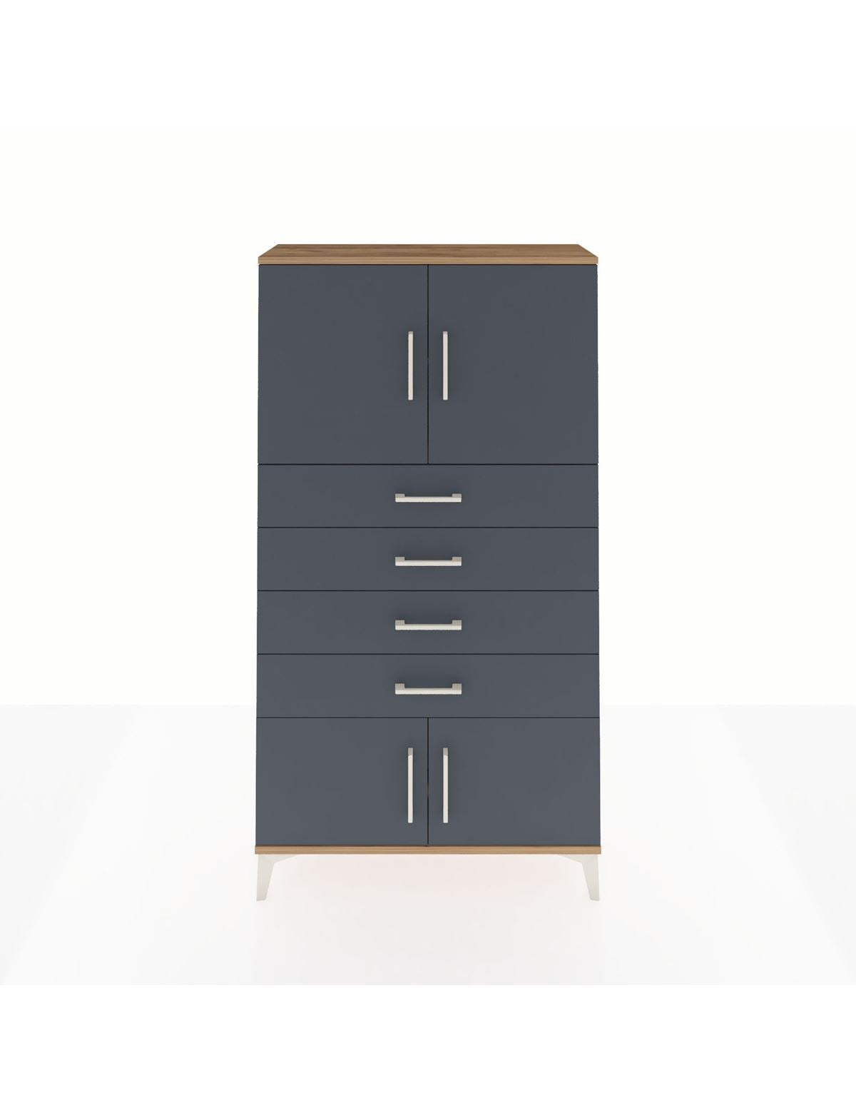 Arges Dolap 2 Raflı 4 Çekmeceli 4 Kapaklı 88x30x163 Çam-Antrasit