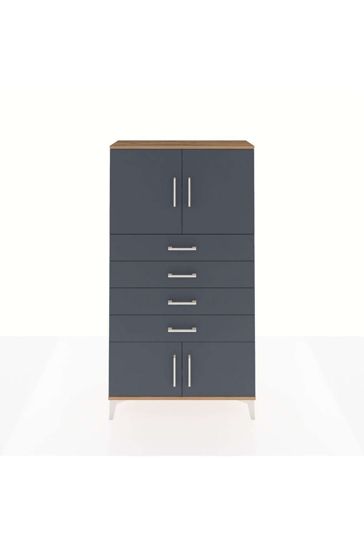 Arges Dolap 2 Raflı 4 Çekmeceli 4 Kapaklı 88x30x163 Çam-Antrasit