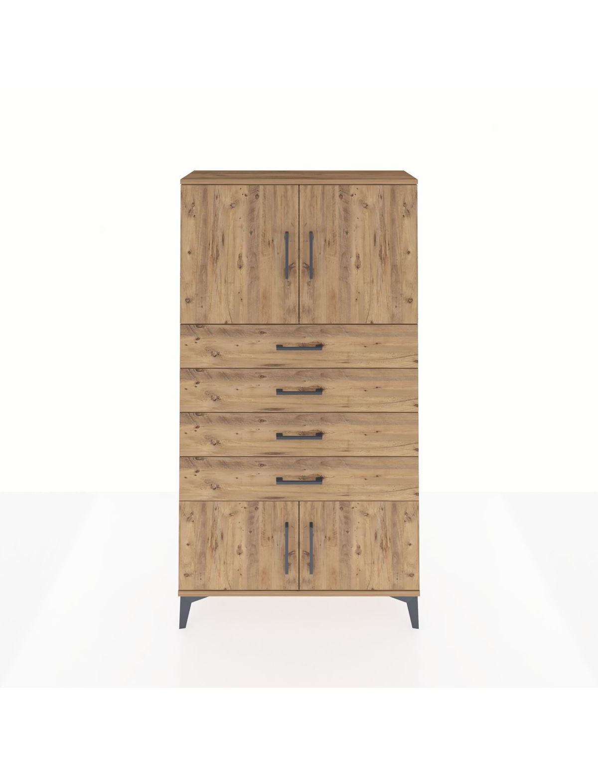 Arges Dolap 2 Raflı 4 Çekmeceli 4 Kapaklı 88x30x163 Çam-Çam