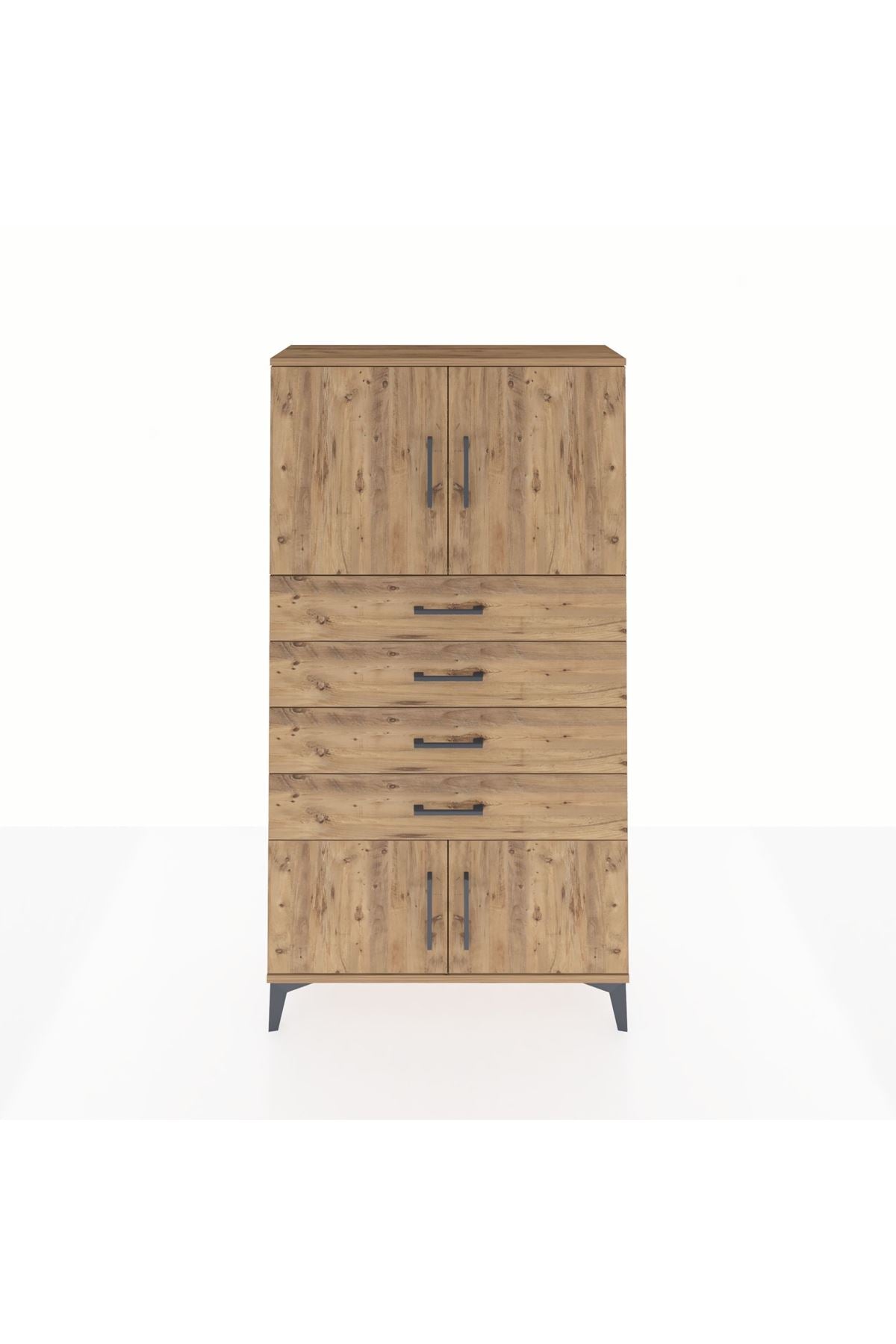 Arges Dolap 2 Raflı 4 Çekmeceli 4 Kapaklı 88x30x163 Çam-Çam