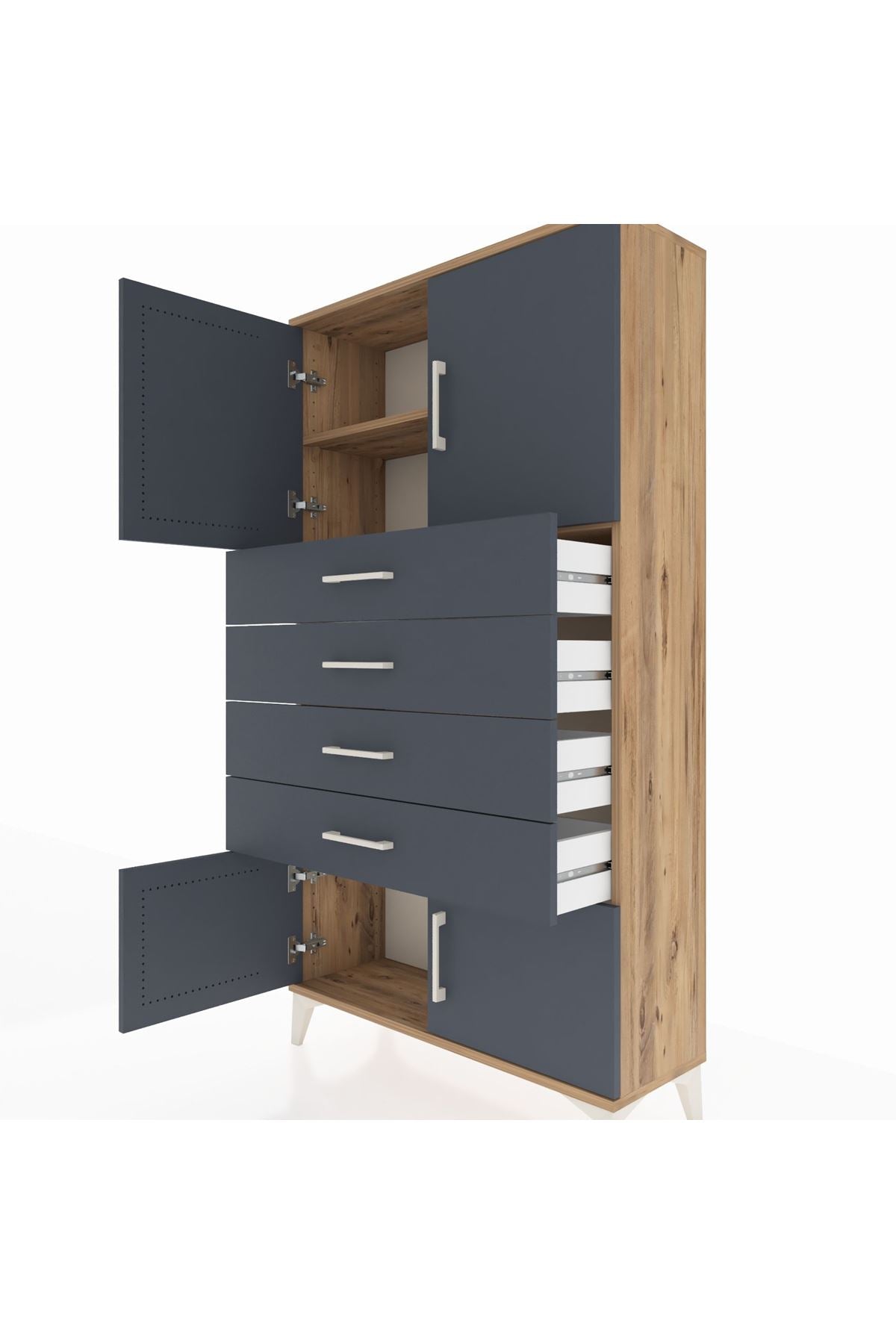 Arges Dolap 2 Raflı 4 Çekmeceli 4 Kapaklı 88x30x163 Çam-Antrasit