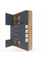 Arges Dolap 2 Raflı 4 Çekmeceli 4 Kapaklı 88x30x163 Çam-Antrasit