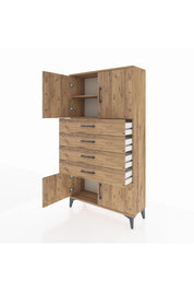 Arges Dolap 2 Raflı 4 Çekmeceli 4 Kapaklı 88x30x163 Çam-Çam