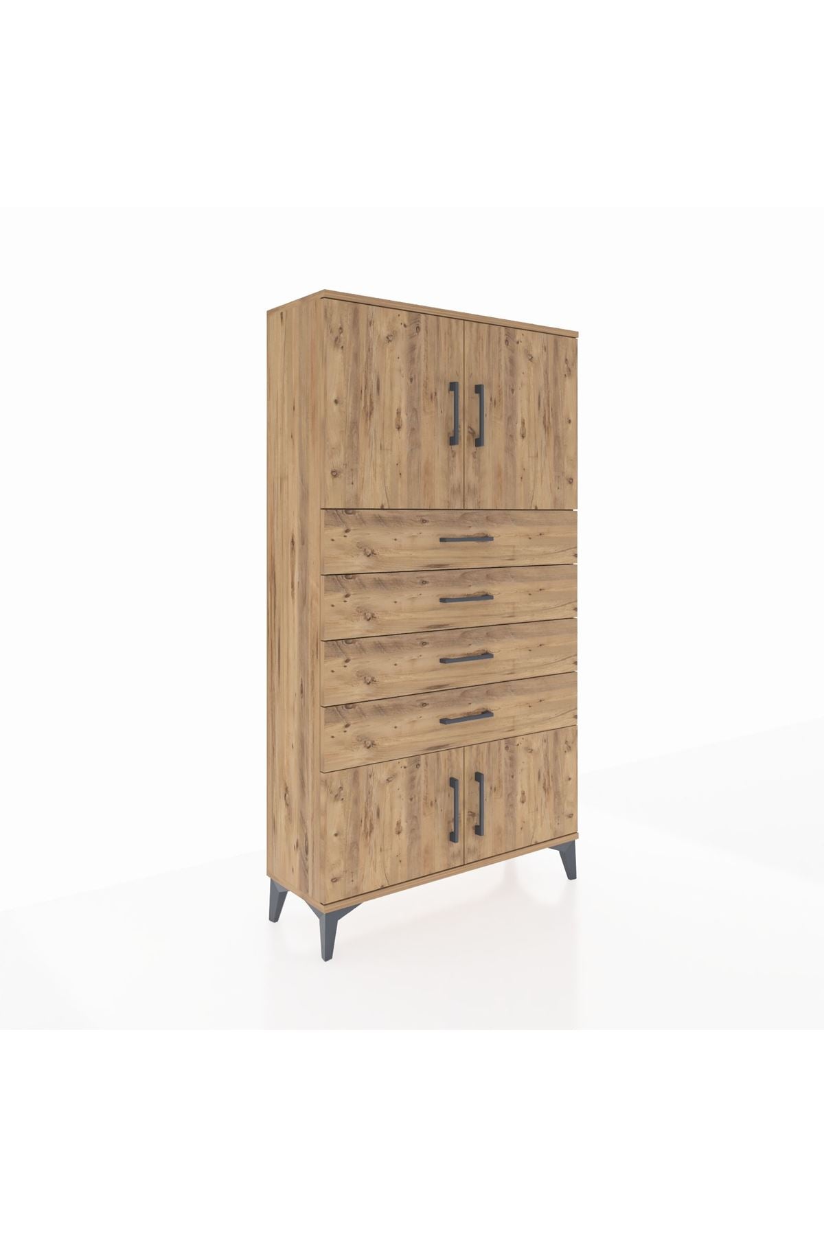 Arges Dolap 2 Raflı 4 Çekmeceli 4 Kapaklı 88x30x163 Çam-Çam