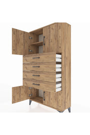 Arges Dolap 2 Raflı 4 Çekmeceli 4 Kapaklı 88x30x163 Çam-Çam