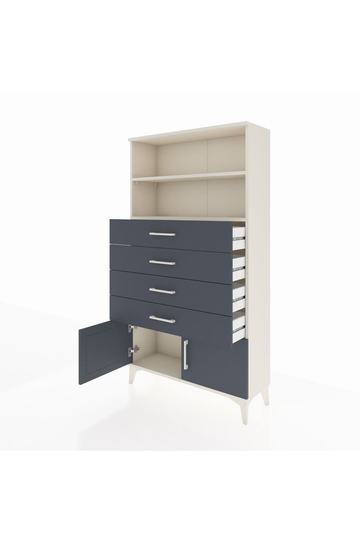 Arges Dolap 2 Raflı 4 Çekmeceli 2 Kapaklı 88x30x163 Aytaşı-Antrasit