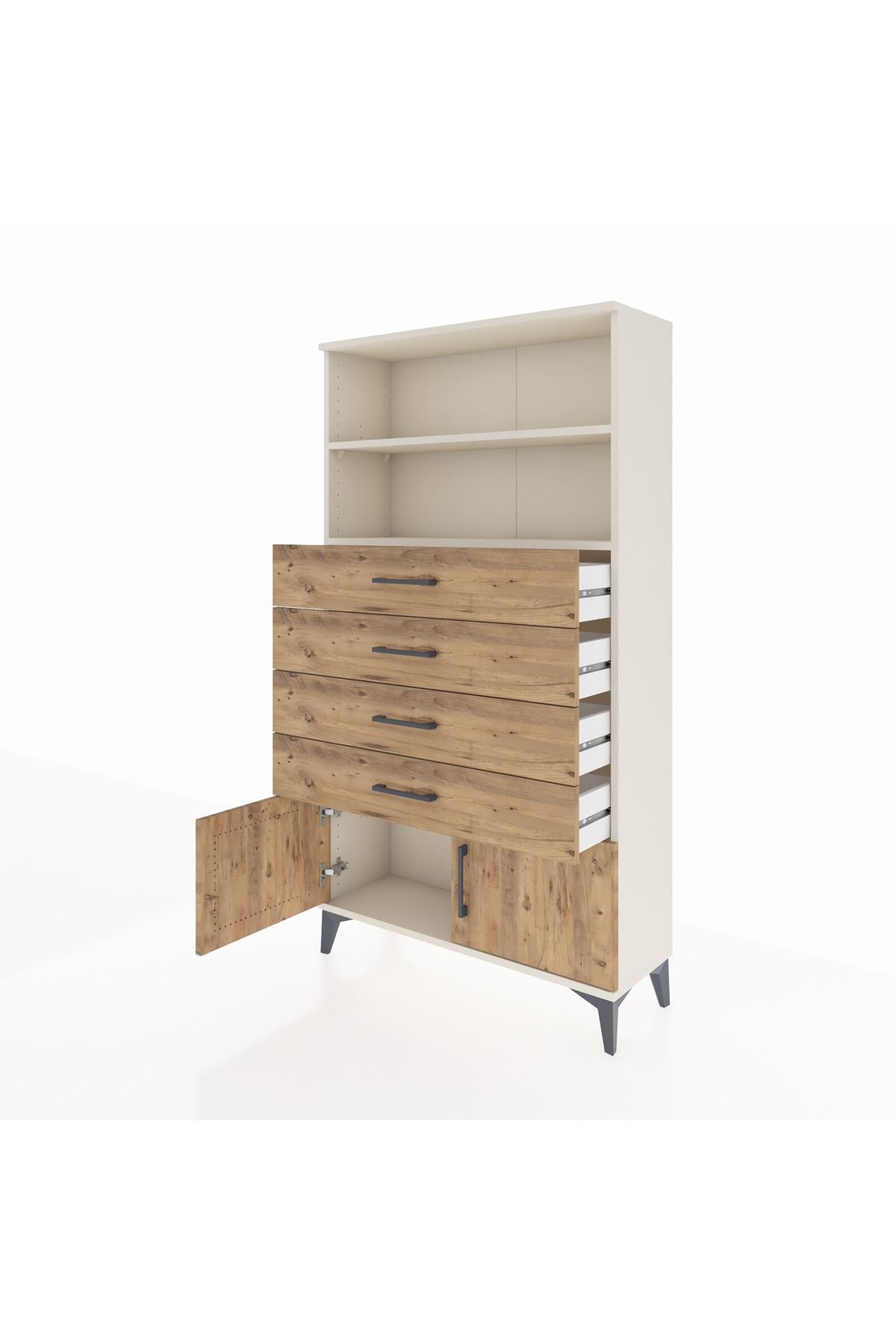 Arges Dolap 2 Raflı 4 Çekmeceli 2 Kapaklı 88x30x163 Aytaşı-Çam