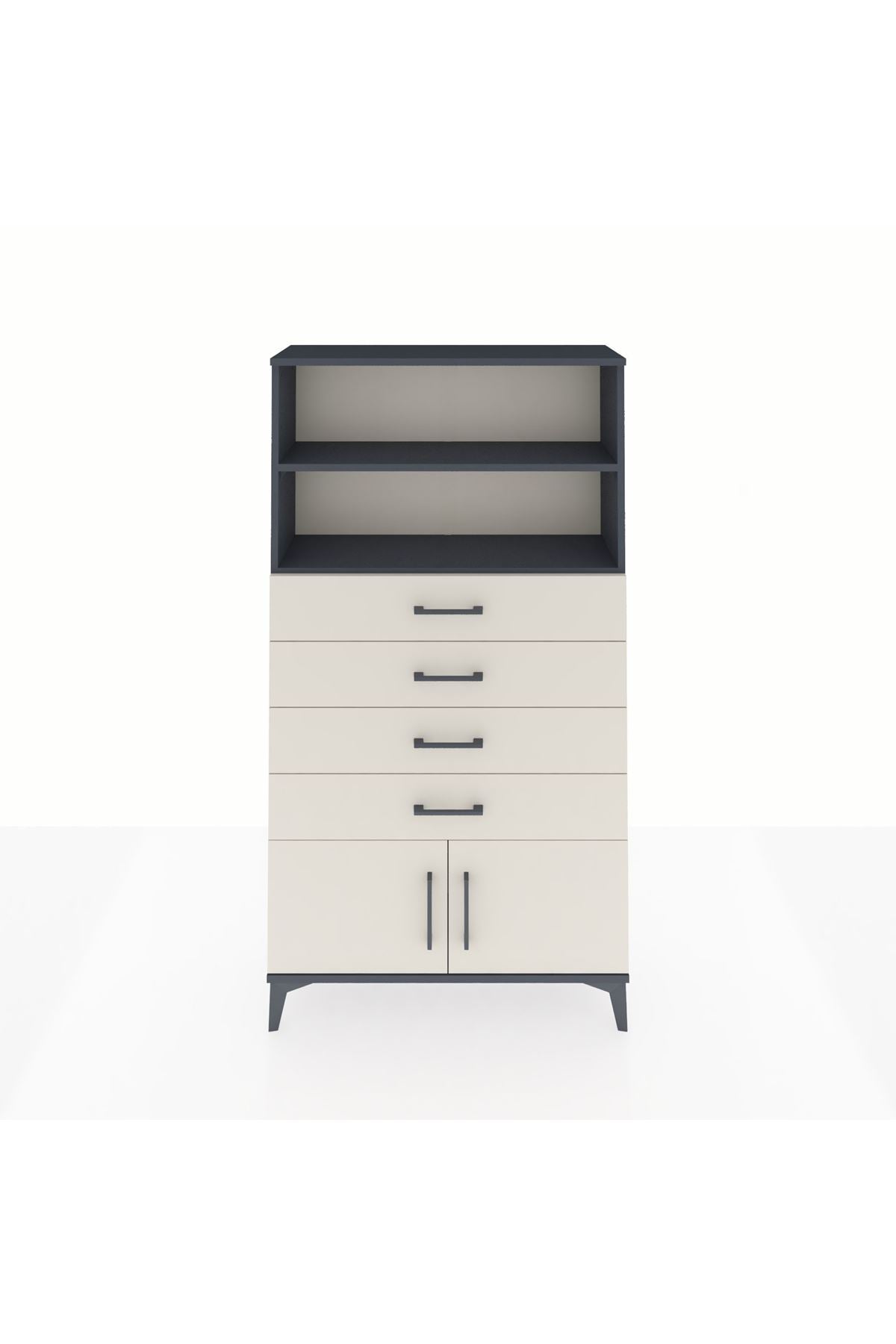 Arges Dolap 2 Raflı 4 Çekmeceli 2 Kapaklı 88x30x163 Antrasit-Aytaşı