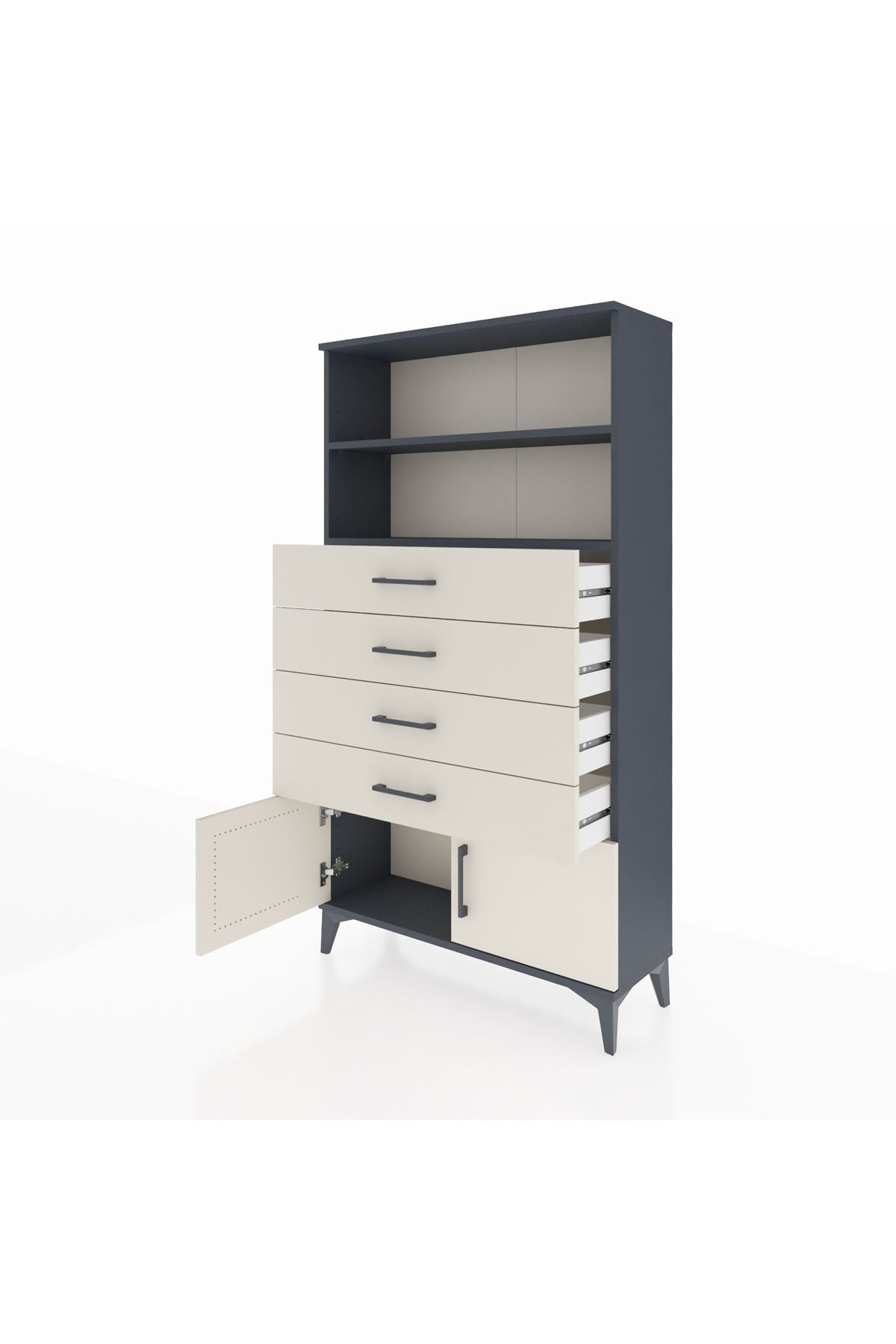 Arges Dolap 2 Raflı 4 Çekmeceli 2 Kapaklı 88x30x163 Antrasit-Aytaşı