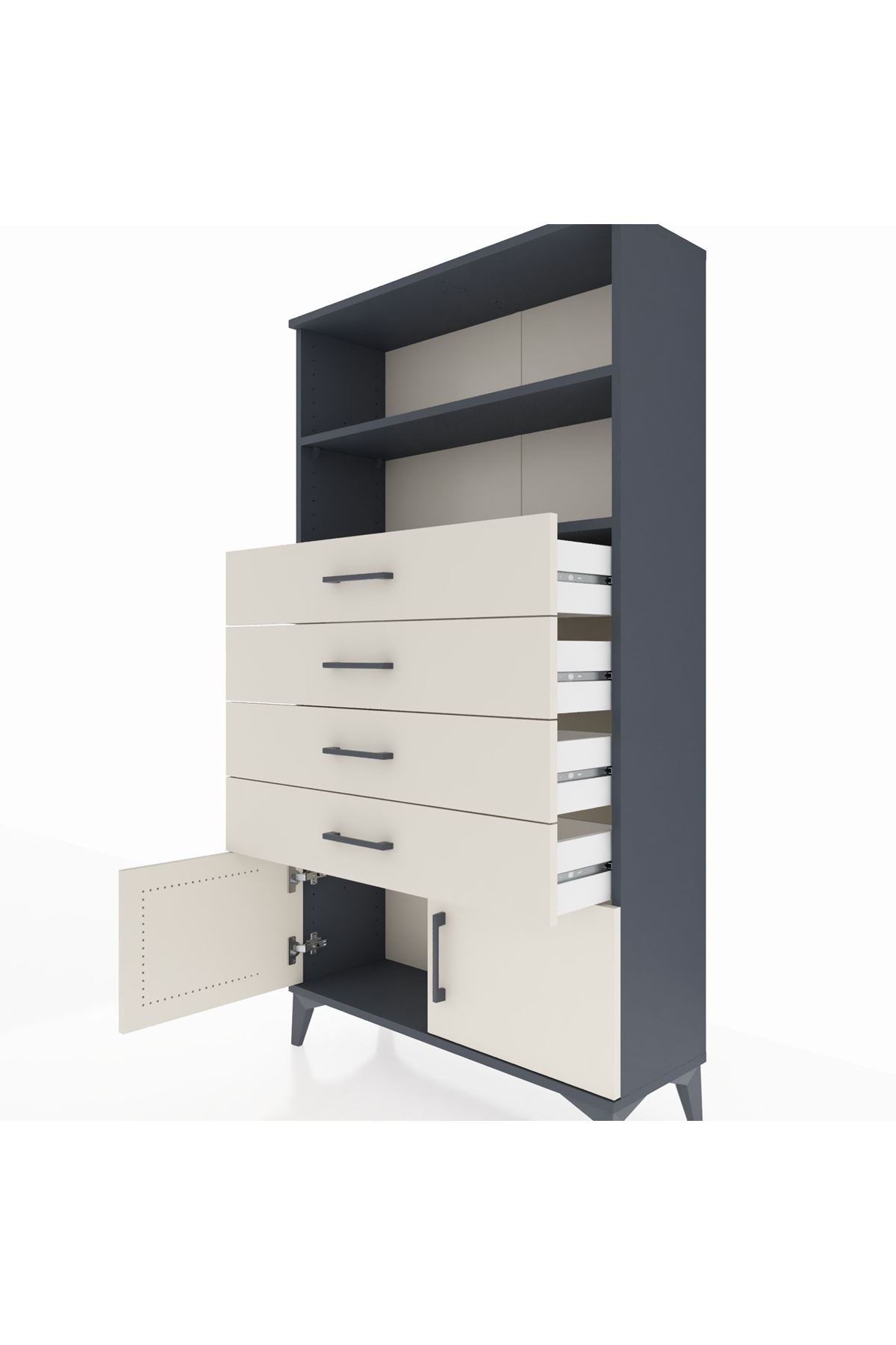 Arges Dolap 2 Raflı 4 Çekmeceli 2 Kapaklı 88x30x163 Antrasit-Aytaşı