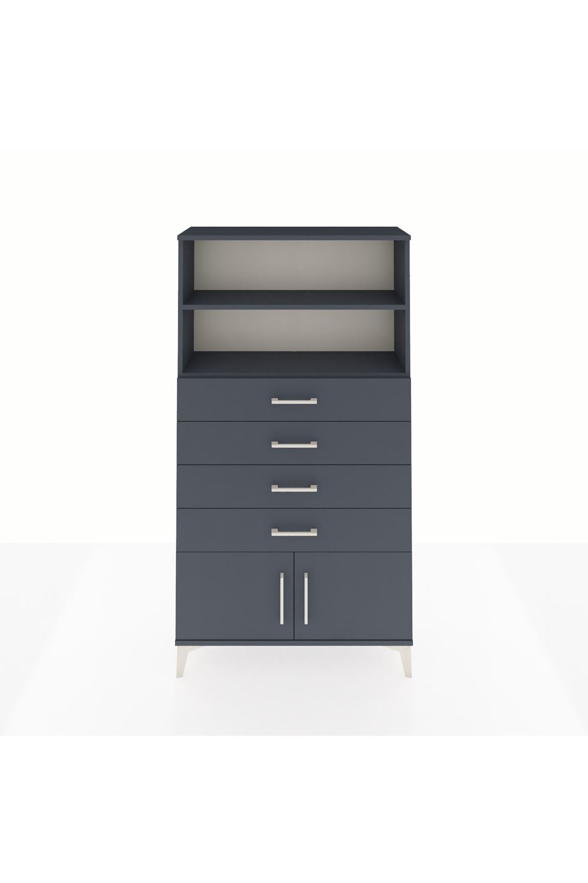 Arges Dolap 2 Raflı 4 Çekmeceli 2 Kapaklı 88x30x163 Antrasit-Antrasit