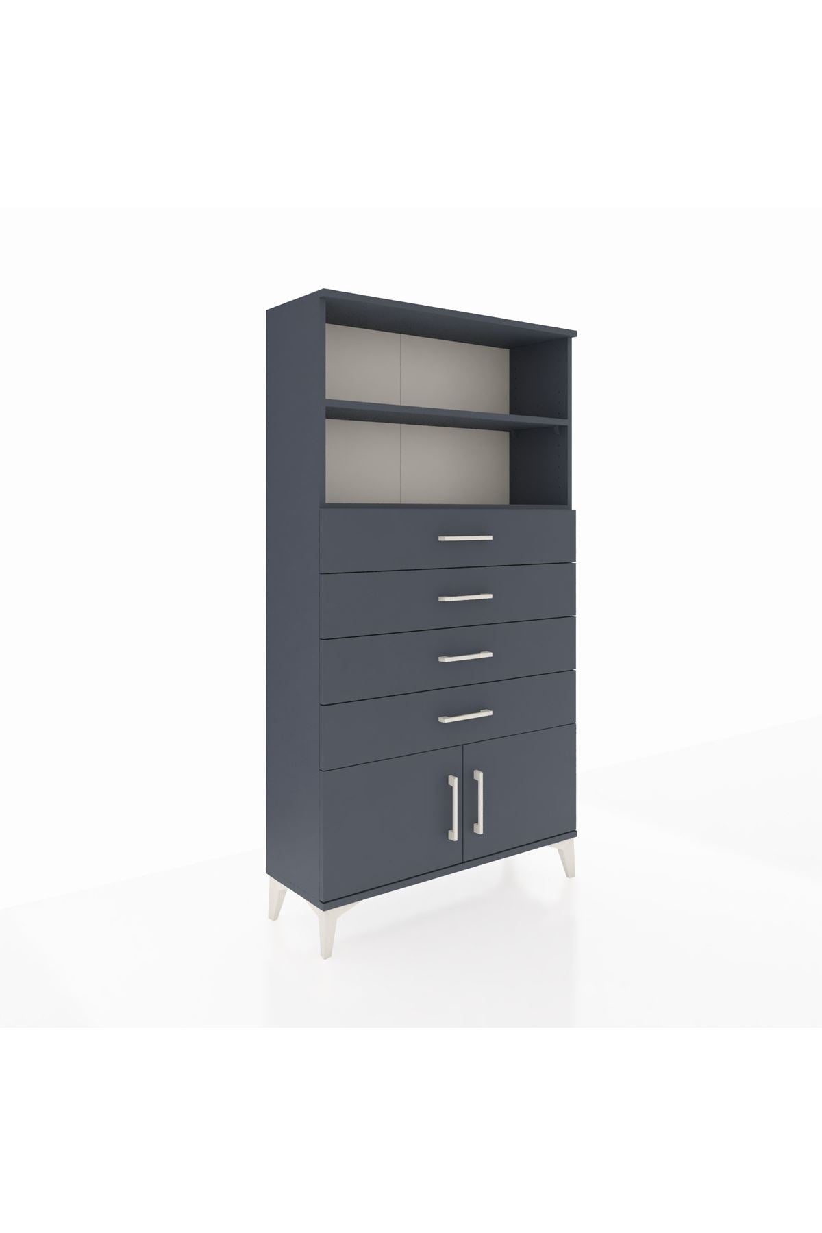 Arges Dolap 2 Raflı 4 Çekmeceli 2 Kapaklı 88x30x163 Antrasit-Antrasit