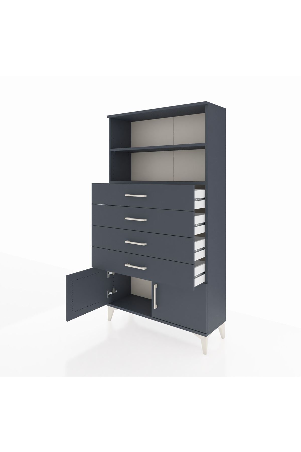 Arges Dolap 2 Raflı 4 Çekmeceli 2 Kapaklı 88x30x163 Antrasit-Antrasit