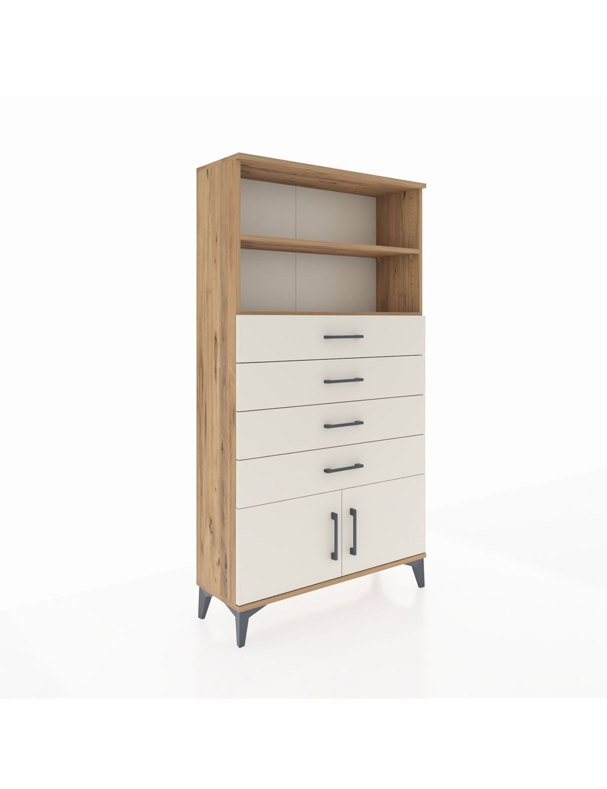 Arges Dolap 2 Raflı 4 Çekmeceli 2 Kapaklı 88x30x163 Çam-Aytaşı