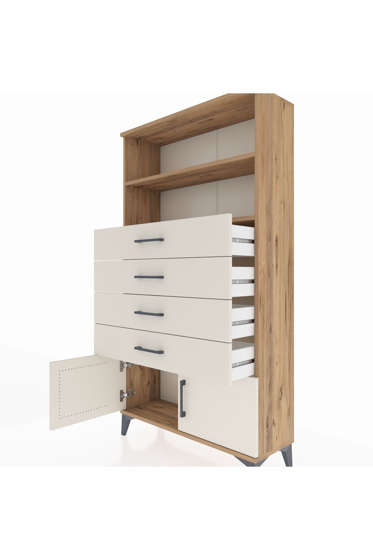 Arges Dolap 2 Raflı 4 Çekmeceli 2 Kapaklı 88x30x163 Çam-Aytaşı