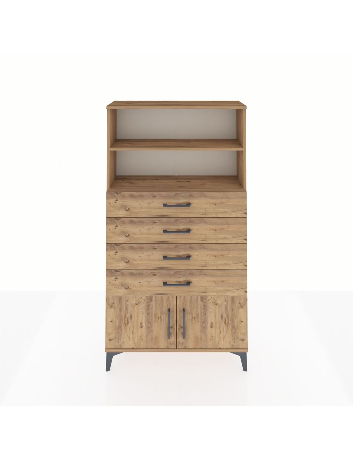 Arges Dolap 2 Raflı 4 Çekmeceli 2 Kapaklı 88x30x163 Çam-Çam