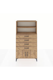 Arges Dolap 2 Raflı 4 Çekmeceli 2 Kapaklı 88x30x163 Çam-Çam