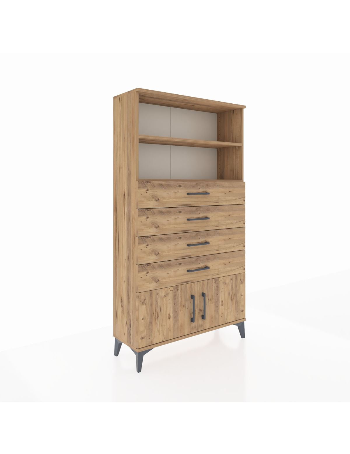 Arges Dolap 2 Raflı 4 Çekmeceli 2 Kapaklı 88x30x163 Çam-Çam