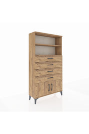Arges Dolap 2 Raflı 4 Çekmeceli 2 Kapaklı 88x30x163 Çam-Çam