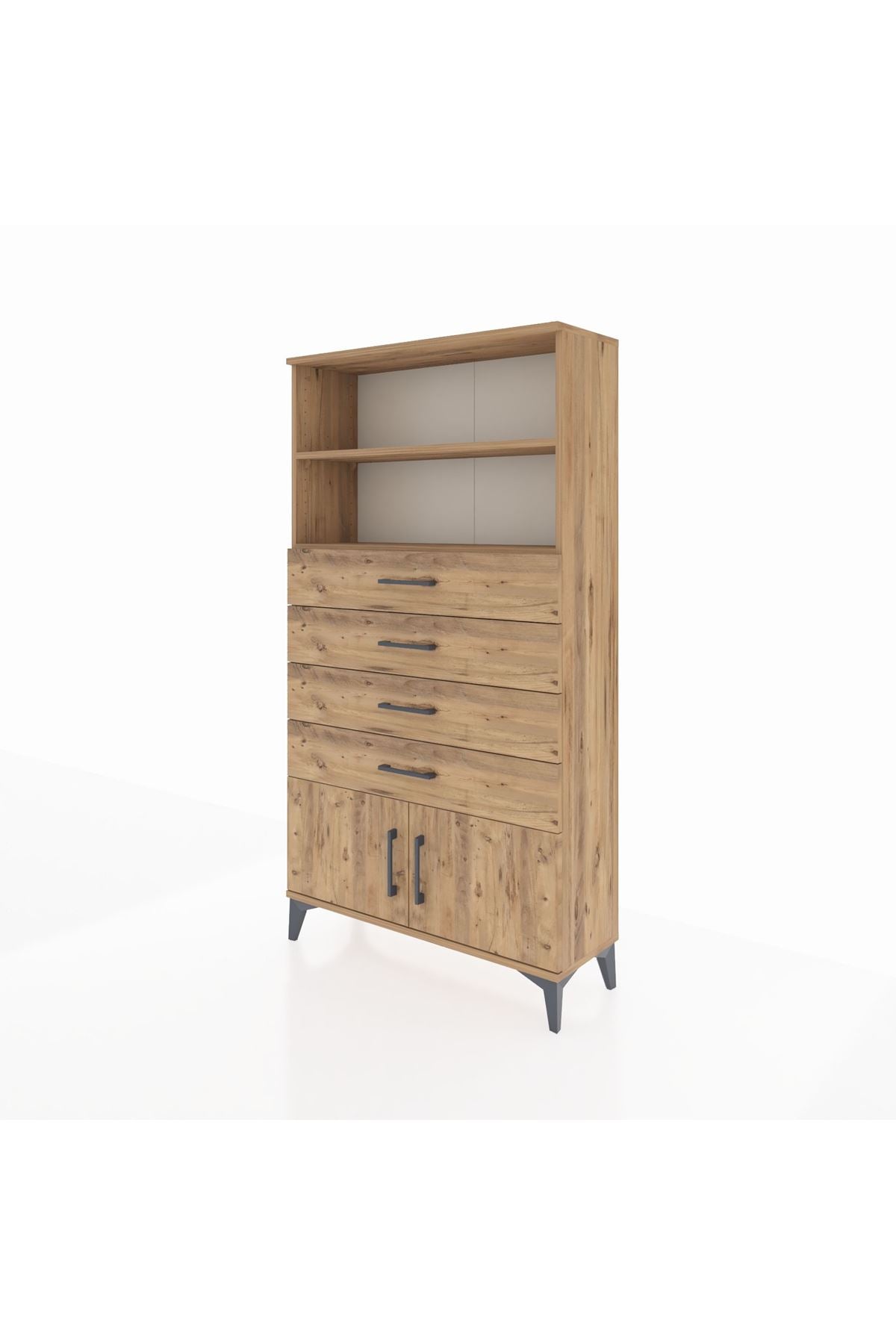 Arges Dolap 2 Raflı 4 Çekmeceli 2 Kapaklı 88x30x163 Çam-Çam