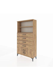 Arges Dolap 2 Raflı 4 Çekmeceli 2 Kapaklı 88x30x163 Çam-Çam