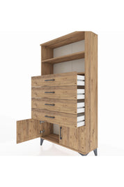 Arges Dolap 2 Raflı 4 Çekmeceli 2 Kapaklı 88x30x163 Çam-Çam