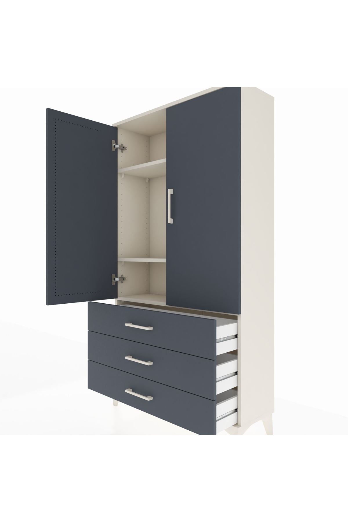 Arges Dolap 3 Raflı 3 Çekmeceli 2 Kapaklı 88x30x163 Aytaşı-Antrasit