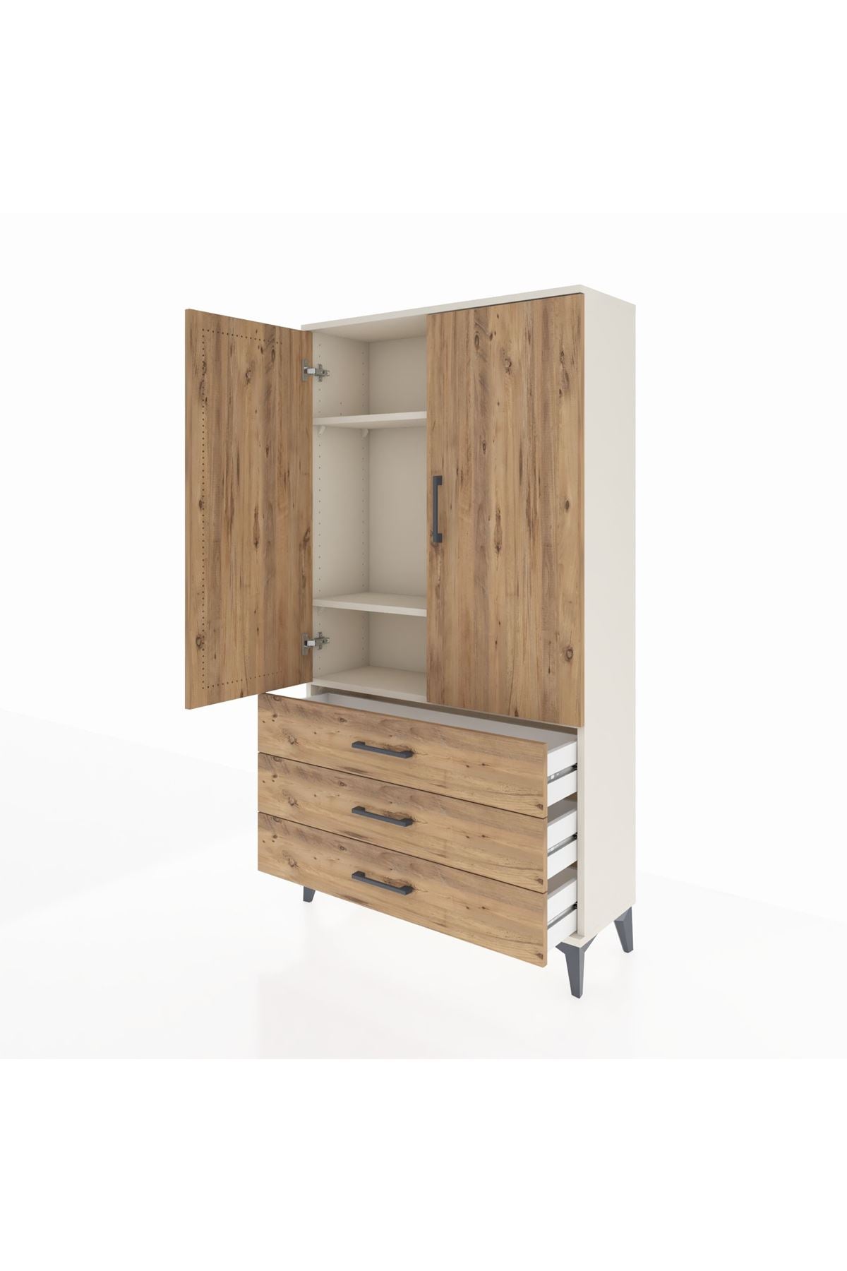 Arges Dolap 3 Raflı 3 Çekmeceli 2 Kapaklı 88x30x163 Aytaşı-Çam