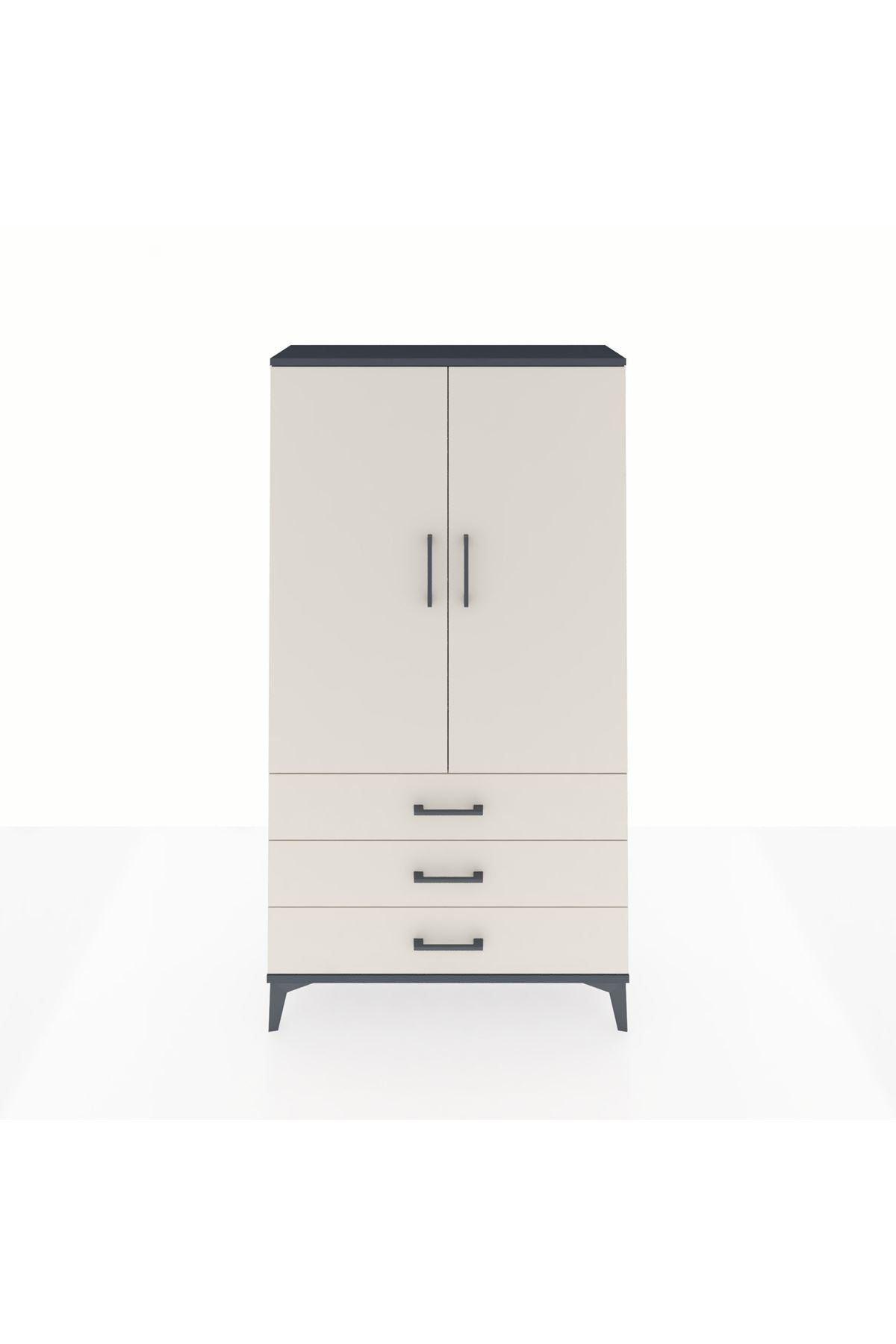 Arges Dolap 3 Raflı 3 Çekmeceli 2 Kapaklı 88x30x163 Antrasit-Aytaşı