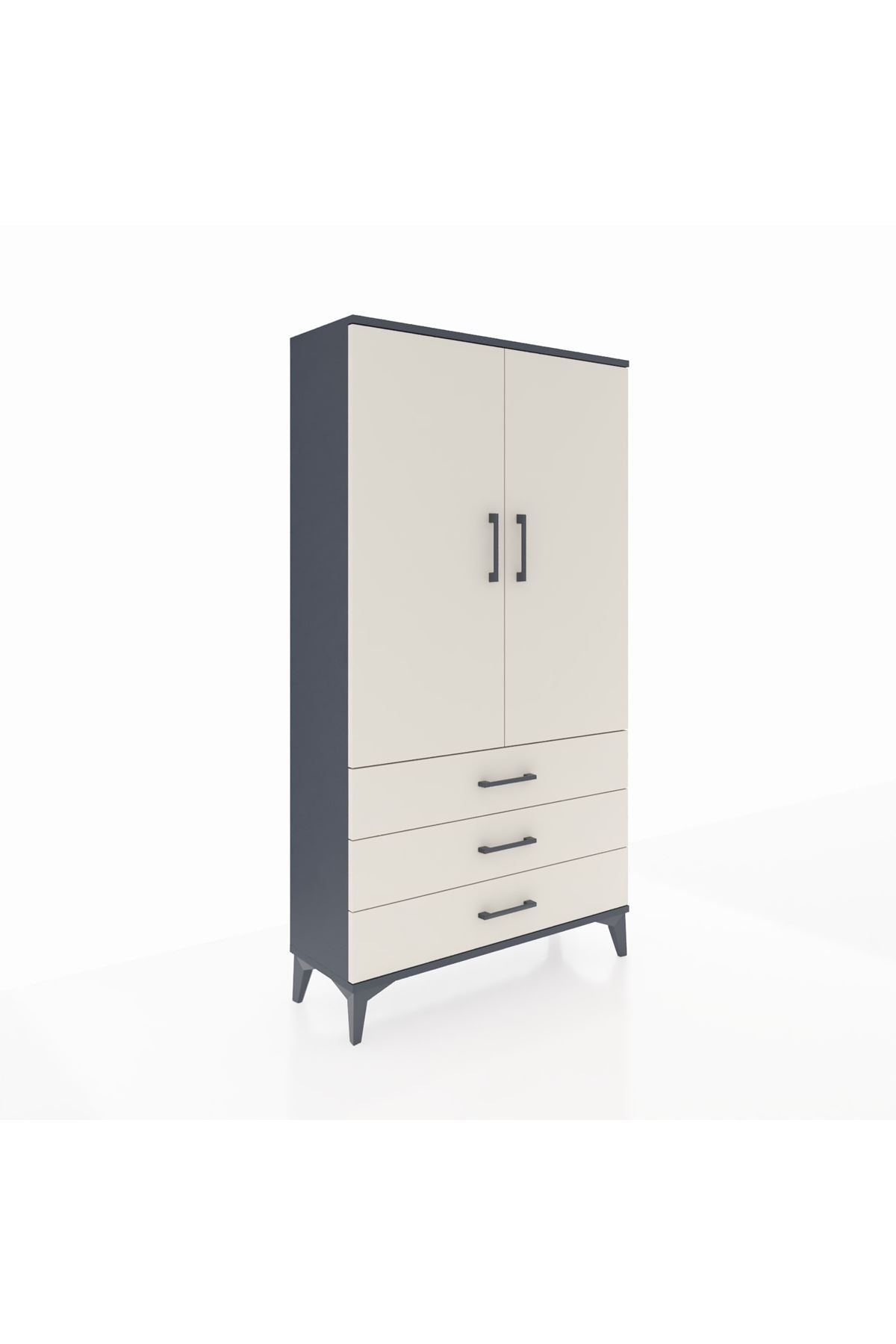 Arges Dolap 3 Raflı 3 Çekmeceli 2 Kapaklı 88x30x163 Antrasit-Aytaşı