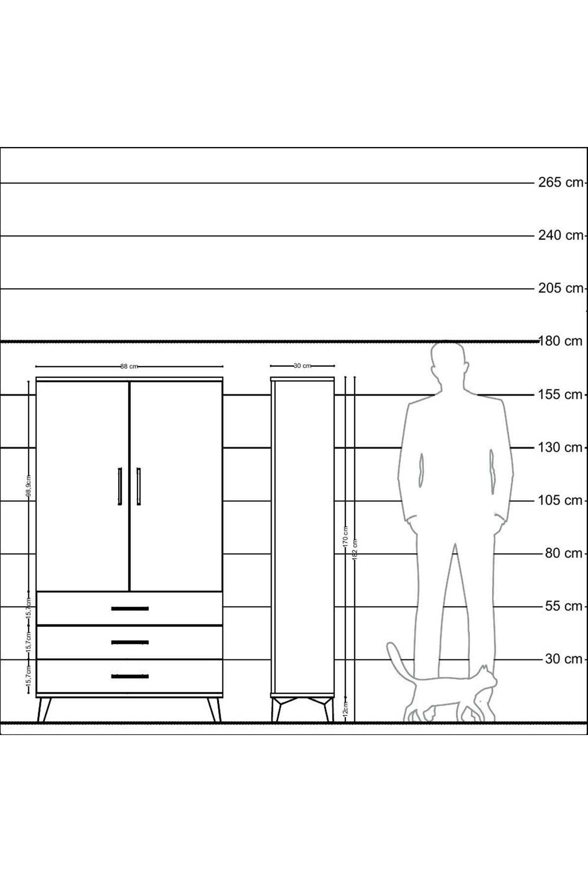 Arges Dolap 3 Raflı 3 Çekmeceli 2 Kapaklı 88x30x163 Antrasit-Aytaşı
