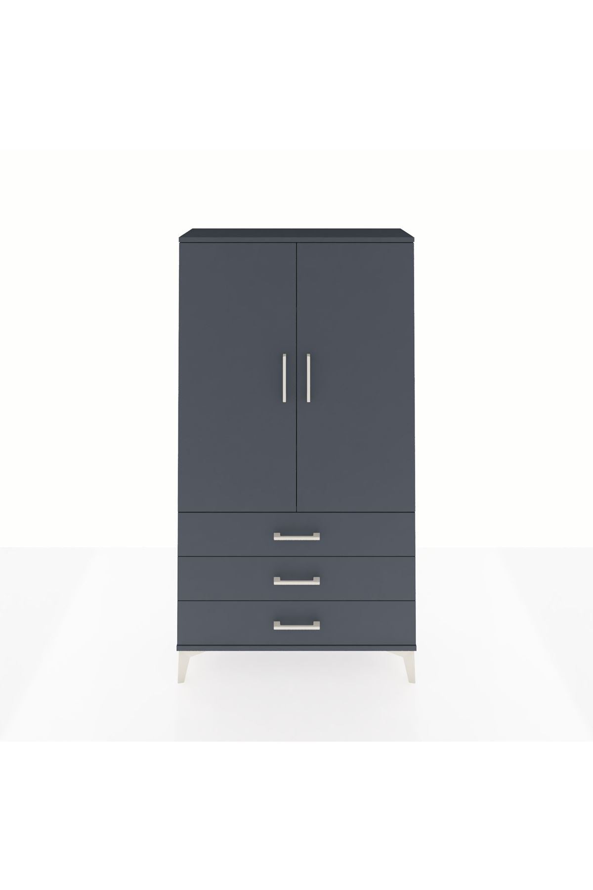 Arges Dolap 3 Raflı 3 Çekmeceli 2 Kapaklı 88x30x163 Antrasit-Antrasit