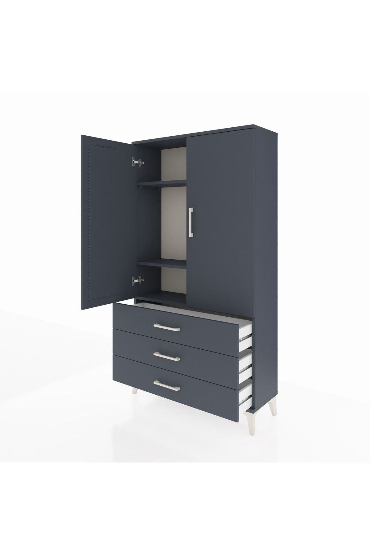 Arges Dolap 3 Raflı 3 Çekmeceli 2 Kapaklı 88x30x163 Antrasit-Antrasit
