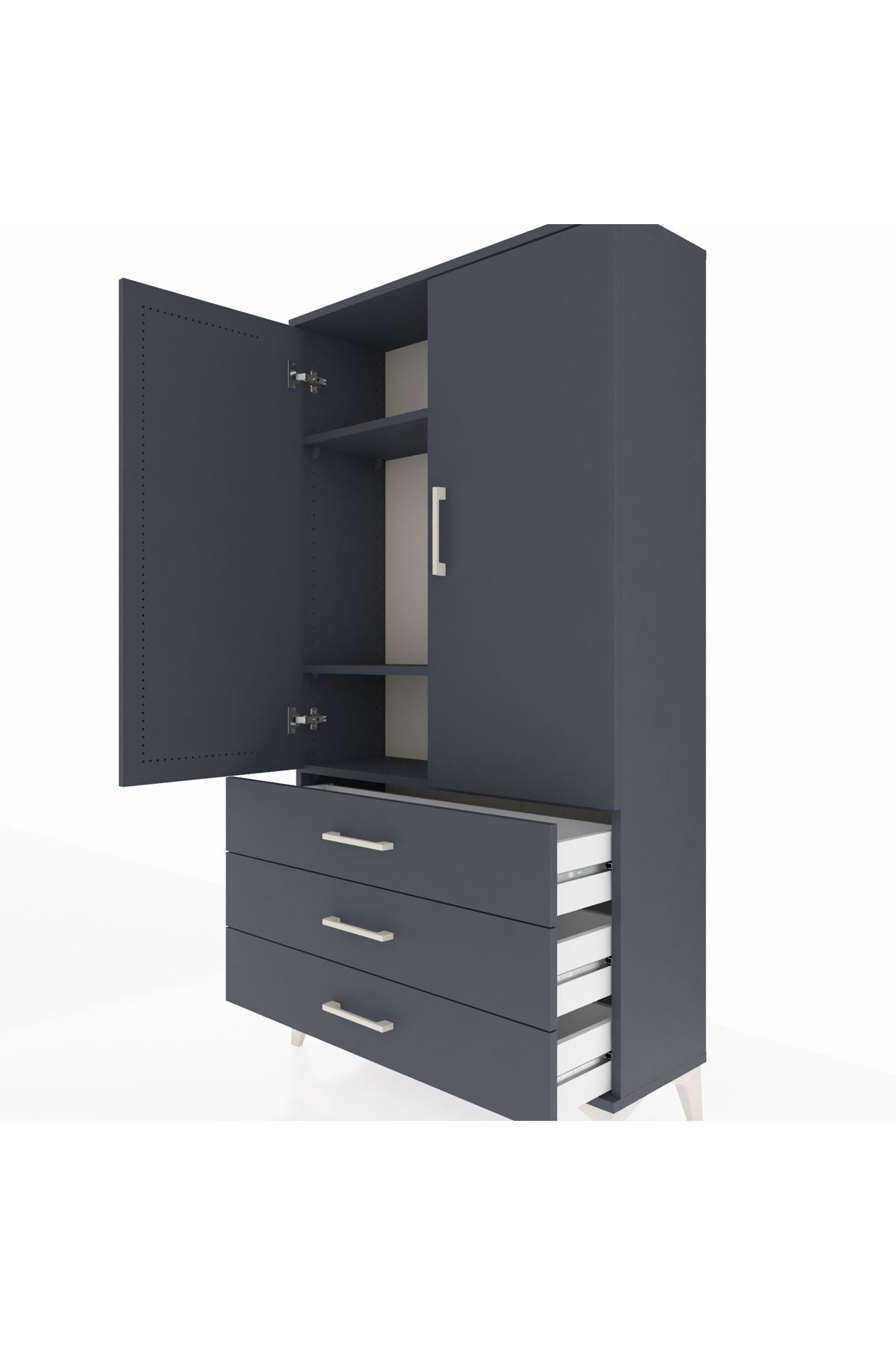 Arges Dolap 3 Raflı 3 Çekmeceli 2 Kapaklı 88x30x163 Antrasit-Antrasit