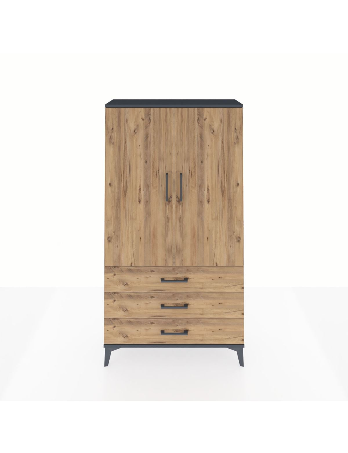 Arges Dolap 3 Raflı 3 Çekmeceli 2 Kapaklı 88x30x163 Antrasit-Çam