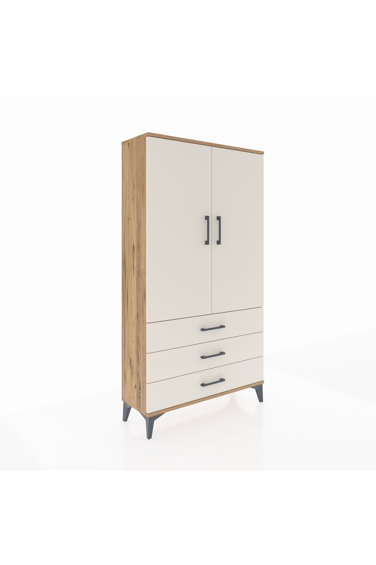 Arges Dolap 3 Raflı 3 Çekmeceli 2 Kapaklı 88x30x163 Çam-Aytaşı