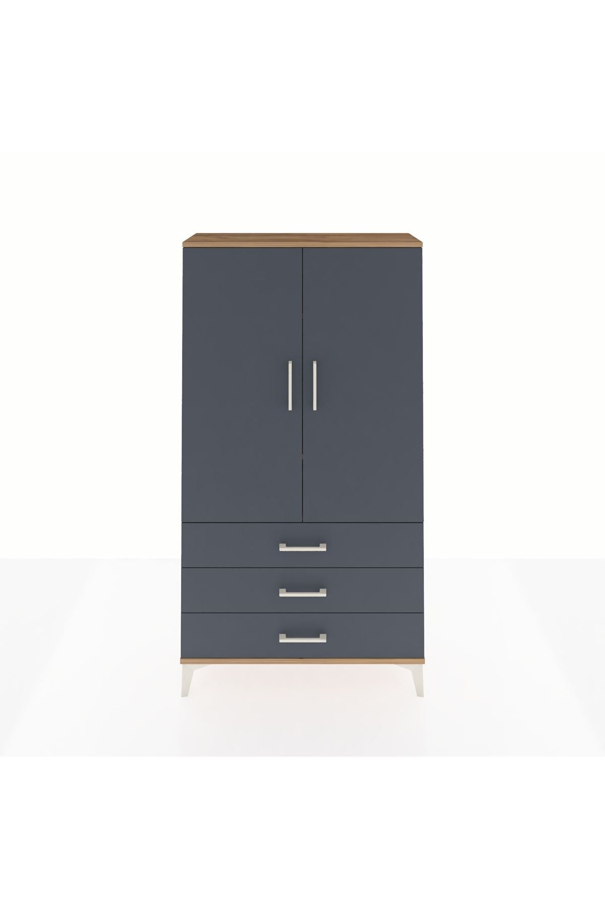 Arges Dolap 3 Raflı 3 Çekmeceli 2 Kapaklı 88x30x163 Çam-Antrasit