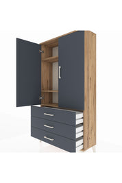 Arges Dolap 3 Raflı 3 Çekmeceli 2 Kapaklı 88x30x163 Çam-Antrasit