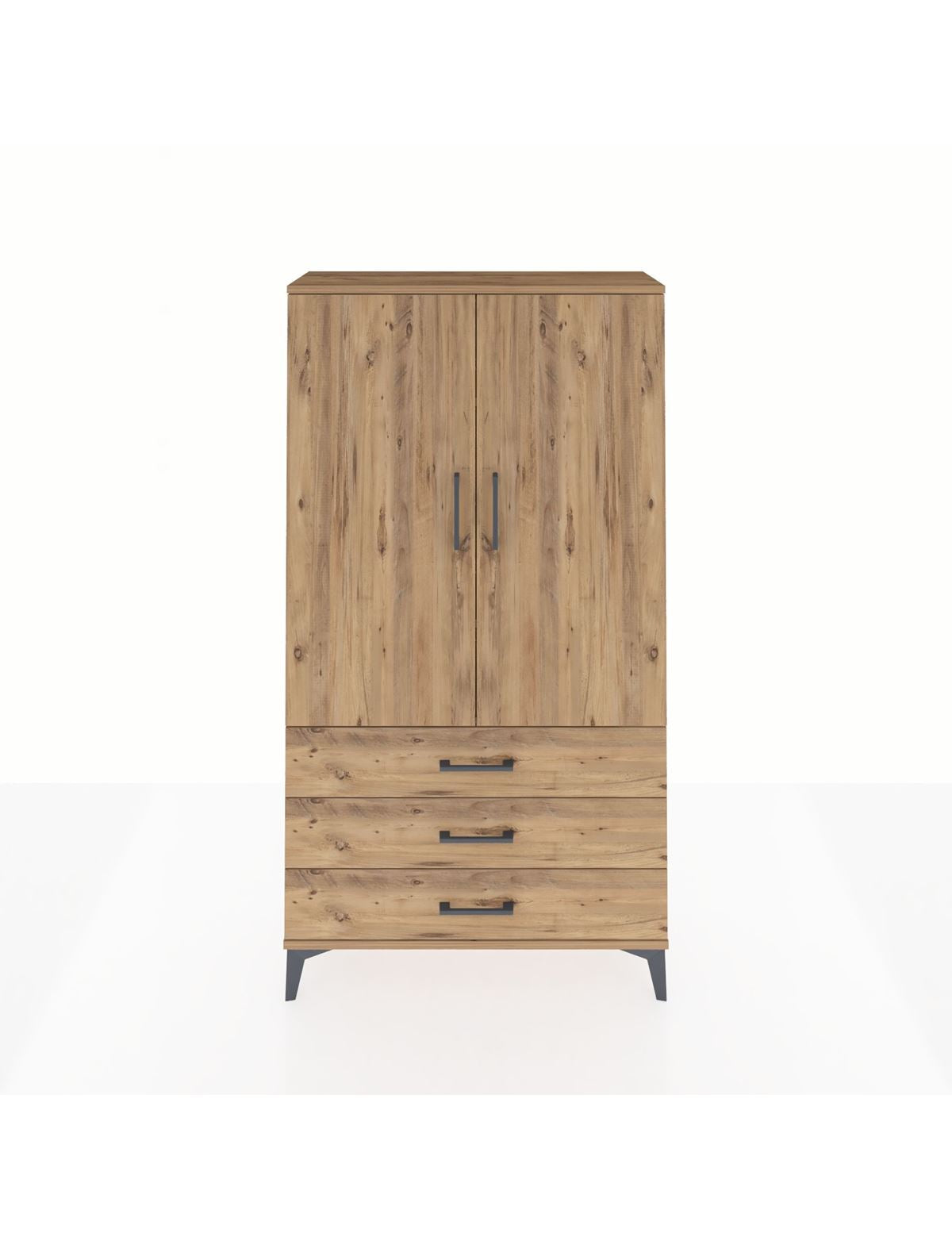 Arges Dolap 3 Raflı 3 Çekmeceli 2 Kapaklı 88x30x163 Çam-Çam